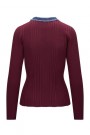 Katrin Uri bordeaux viskose 'LA Pullover' ribbet topp med jeanskant thumbnail