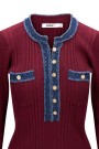 Katrin Uri bordeaux viskose 'LA Pullover' ribbet topp med jeanskant thumbnail
