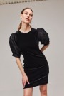 Katrin Uri Sort 'Hazel Dress' elastisk velour kjole med jacquard ermer thumbnail