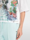 Marc Cain Hvit bomullsstretch blusong med 3/4 erm, print, snøring nederst og jersey bak thumbnail