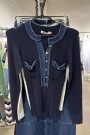 Katrin Uri Navy viskose 'La Pullover' ribbet topp med jeanskant thumbnail