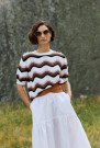 Katrin Uri Green mønstret 'The Wave Bella' bomull kortermet genser med knapper thumbnail