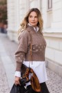 Hést Brown melange with white kort alpakkamix strikkejakke med zip thumbnail