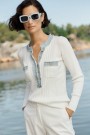 Katrin Uri Hvit viskose 'La Pullover' ribbet topp med jeanskant thumbnail