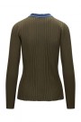 Katrin Uri Oliven viskose 'LA Pullover' ribbet topp med jeanskant thumbnail