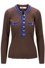 Katrin Uri Brun viskose 'LA Pullover' ribbet topp med jeanskant thumbnail