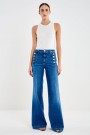 Vicolo Denim Blue 'Giudith' high waist vid jeans med gullknapper L32 thumbnail
