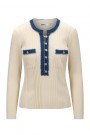 Katrin Uri Offwhite viskose 'LA Pullover' ribbet topp med jeanskant thumbnail