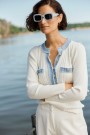 Katrin Uri Hvit viskose 'La Pullover' ribbet topp med jeanskant thumbnail
