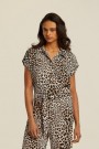 Beaumont Natural leopard viskose/rayon 'Mariska' blusetopp med elastisk avslutning thumbnail