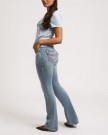 True Religion Champagne glow mid rise 'Becca' bootcut jeans med rosa stikninger thumbnail