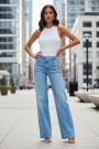 Vicolo Denim Light blue 'Giudith' high waist vid jeans med gullknapper L34 thumbnail