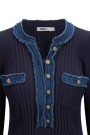 Katrin Uri Navy viskose 'LA Pullover' ribbet topp med jeanskant thumbnail