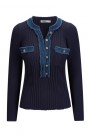 Katrin Uri Navy viskose 'La Pullover' ribbet topp med jeanskant thumbnail