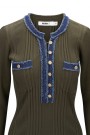 Katrin Uri Oliven viskose 'LA Pullover' ribbet topp med jeanskant thumbnail