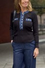 Katrin Uri Sort viskose 'LA Pullover' ribbet topp med jeanskant thumbnail