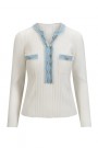 Katrin Uri Hvit viskose 'La Pullover' ribbet topp med jeanskant thumbnail