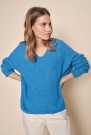 Mos Mosh Blue aster 'Thora V-neck Knit' ribbestrikket v-genser. Bestselger-modell. thumbnail
