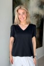 Amuse Sort 'Ella' silke v-bluse med viskose bak thumbnail