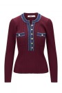 Katrin Uri bordeaux viskose 'LA Pullover' ribbet topp med jeanskant thumbnail
