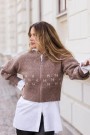 Hést Brown melange with white kort alpakkamix strikkejakke med zip thumbnail