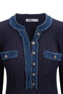 Katrin Uri Navy viskose 'La Pullover' ribbet topp med jeanskant thumbnail