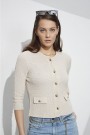 Arovescio Sand shell 100% bomull rutestrikket cardigan med lommeklaff thumbnail