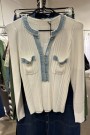 Katrin Uri Hvit viskose 'La Pullover' ribbet topp med jeanskant thumbnail