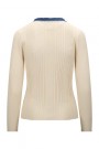 Katrin Uri Offwhite viskose 'LA Pullover' ribbet topp med jeanskant thumbnail