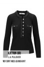 Katrin Uri Sort viskose 'LA Pullover' ribbet topp med jeanskant thumbnail