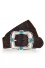 B.belt Steel grey 'Briana' 4 cm bredt skinnbelte med stor firkantet sølvspenne thumbnail