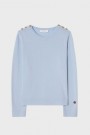 Busnel Ice Blue 'Annika' 100% merino genser med gullknapper. Bestselger! thumbnail