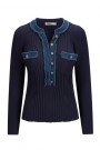 Katrin Uri Navy viskose 'LA Pullover' ribbet topp med jeanskant thumbnail