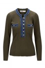 Katrin Uri Oliven viskose 'LA Pullover' ribbet topp med jeanskant thumbnail