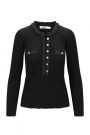 Katrin Uri Sort viskose 'LA Pullover' ribbet topp med jeanskant thumbnail