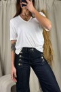 Vicolo Råjeans 'Giudith' rinse high waist vid jeans med gullknapper L32 thumbnail