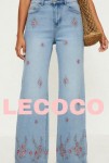 Lecoco denim blue 'Henny' jeans med rødt broderi