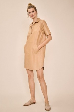 Mos Mosh New sand 'Ester Leather Dress' skinnkjole