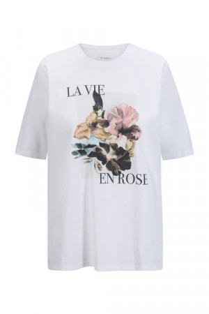 Katrin Uri Hvit 'La Vi En Rose' 100% bomull t-shirt