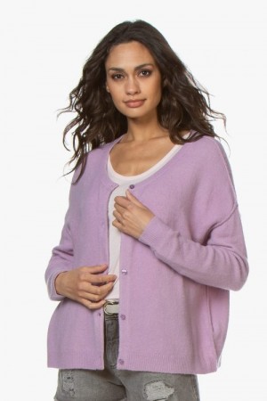 American Vintage Fiolett ullmiks 'Dam222' rett cardigan med utvendige sømmer