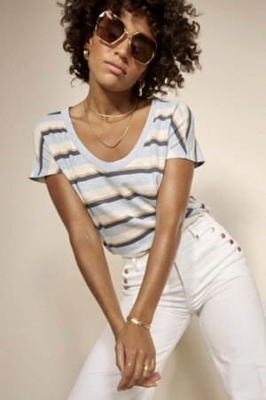 Mos Mosh Lyseblåstripet 'Scarlett O-neck Stripe' lin/bomull topp