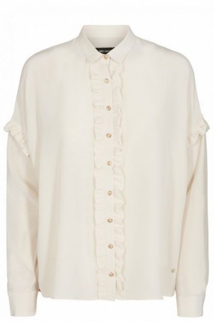 Mos Mosh Ecru 'Raffey Silk' oversized silkebluse med volangstolpe