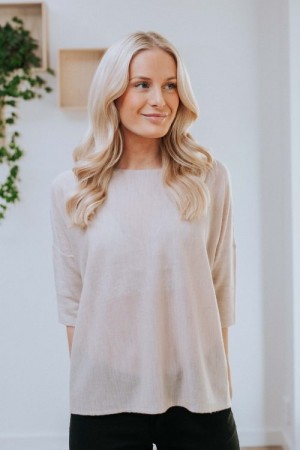 Cathrine Hammel Sand trendy 'Wide Tee' boxy kortermet merino topp