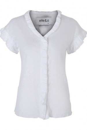 Ella&il Hvit 'Karianne Linen Tee' linjersey blusetopp med volang. BESTSELGER!
