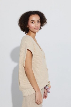Ilag Sand 'Jeløya Short Vest' bomull/ull patentstrikket vest