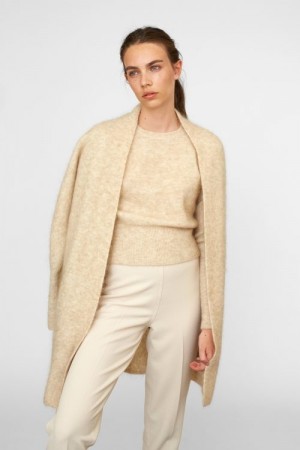 Cathrine Hammel Vakker beigemelert lang mohairmix cardigan