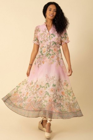 Hale Bob Rosamønstret Haley Organza long Dress