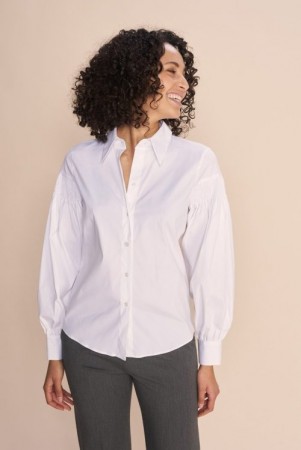 Mos Mosh Hvit bomullmix 'Cinta Shirt' skjorte med smock-detaljer ved skuldre