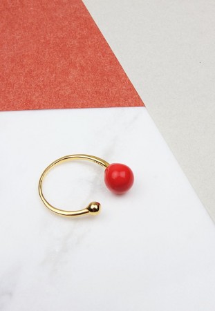 Enamel Copenhagen 'Two balls' ring - gull med rød emalje