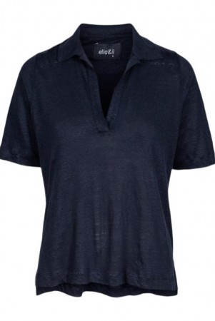 Ella&il Navy 'Gabby Linen Tee' 100% lin-jersey pikéskjorte